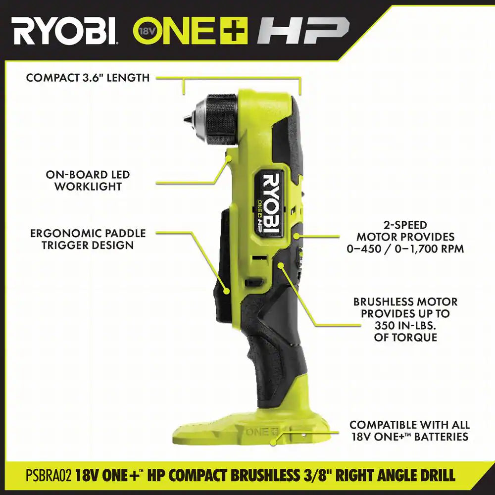 ONE+ HP 18V Brushless Cordless Compact 3/8 In. Right Angle Drill Kit with (1) 1.5 Ah Battery and 18V Charger