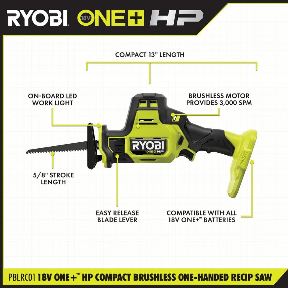 ONE+ HP 18V Brushless Cordless Compact One-Handed Reciprocating Saw Kit with 1.5 Ah Battery and 18V Charger