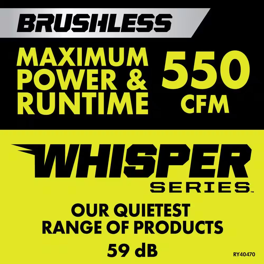 40V Brushless 125 MPH 550 CFM Cordless Battery Whisper Series Jet Fan Blower with 4.0 Ah Battery and Charger