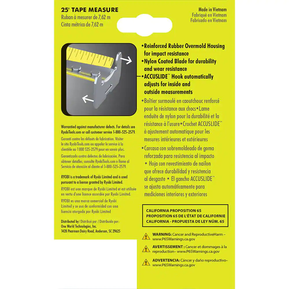 25 Ft. Tape Measure with Overmold and Wireform Belt Clip