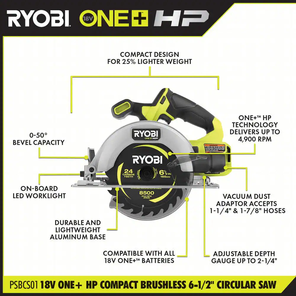 ONE+ HP 18V Brushless Cordless Compact 6-1/2 In. Circular Saw (Tool Only)