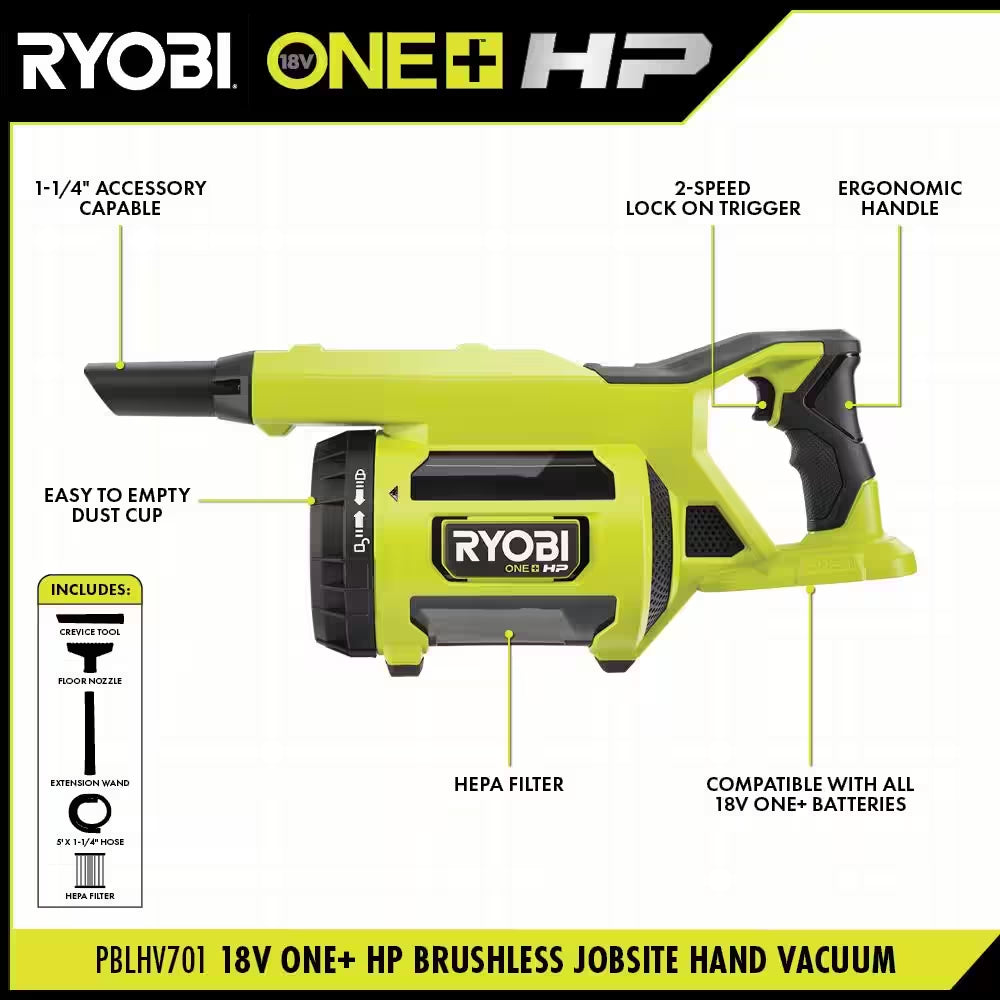 ONE+ HP 18V Brushless Cordless Jobsite Hand Vacuum (Tool Only)