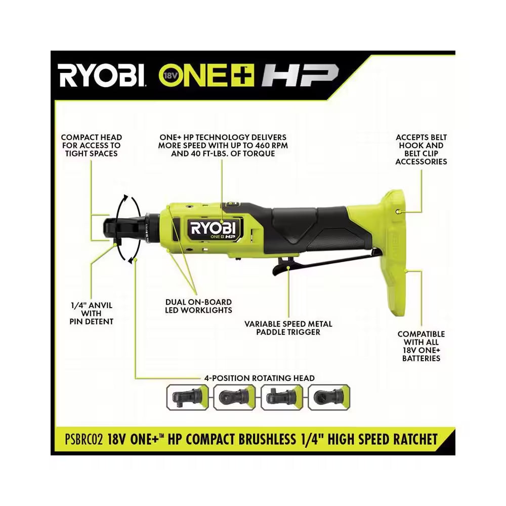 ONE+ 18V HP Brushless Cordless Compact 1/4 In. High Speed Ratchet (Tool Only)