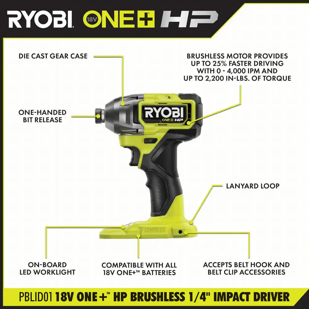 ONE+ HP 18V Brushless Cordless 1/4 In. Impact Driver (Tool Only)
