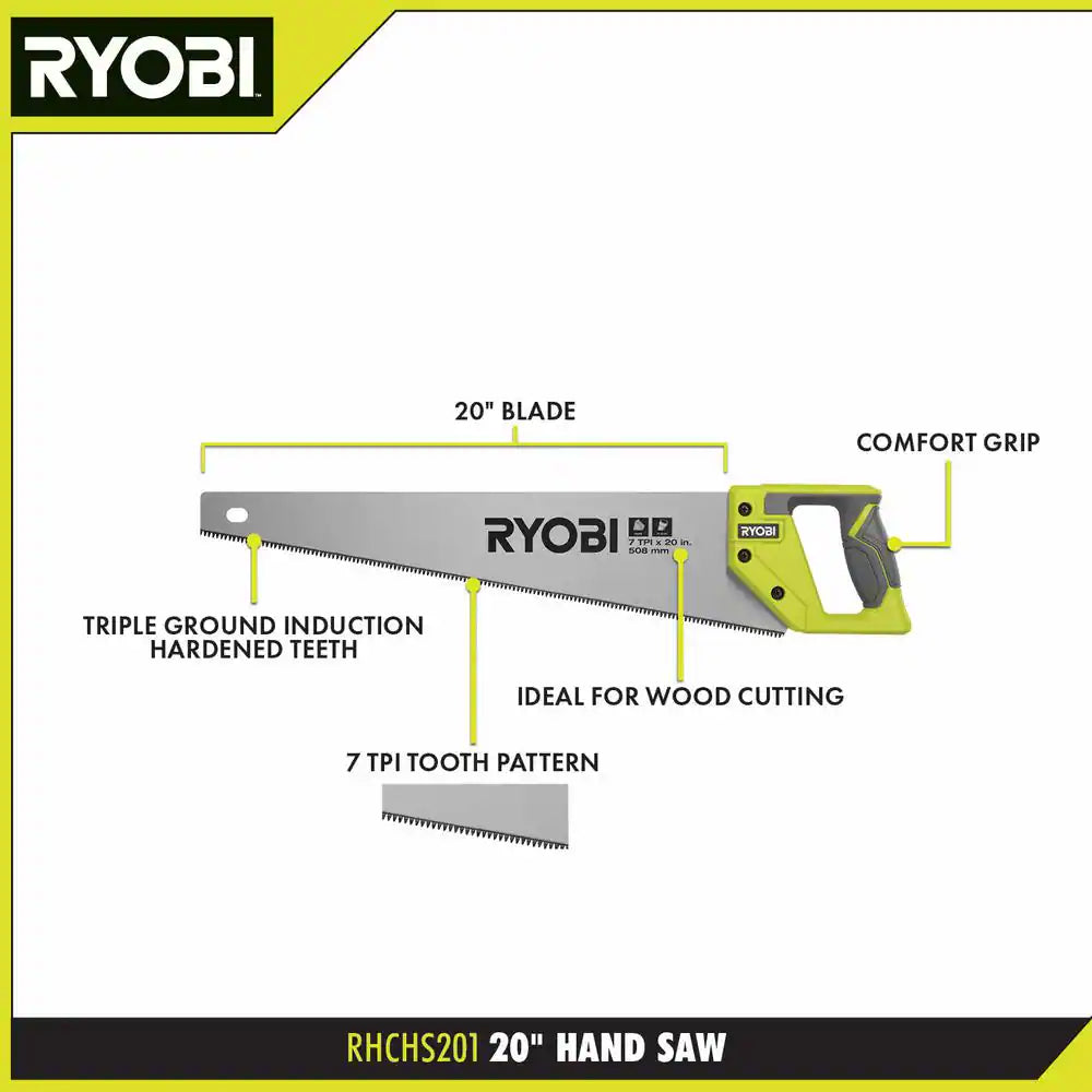20 In. 7 TPI Hand Saw with Steel Blade