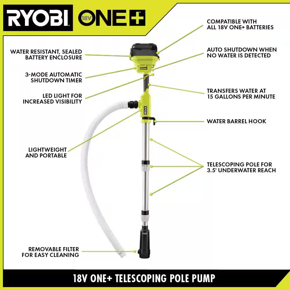 ONE+ 18-Volt Cordless 1/6 HP Telescoping Pole Pump (Tool Only)