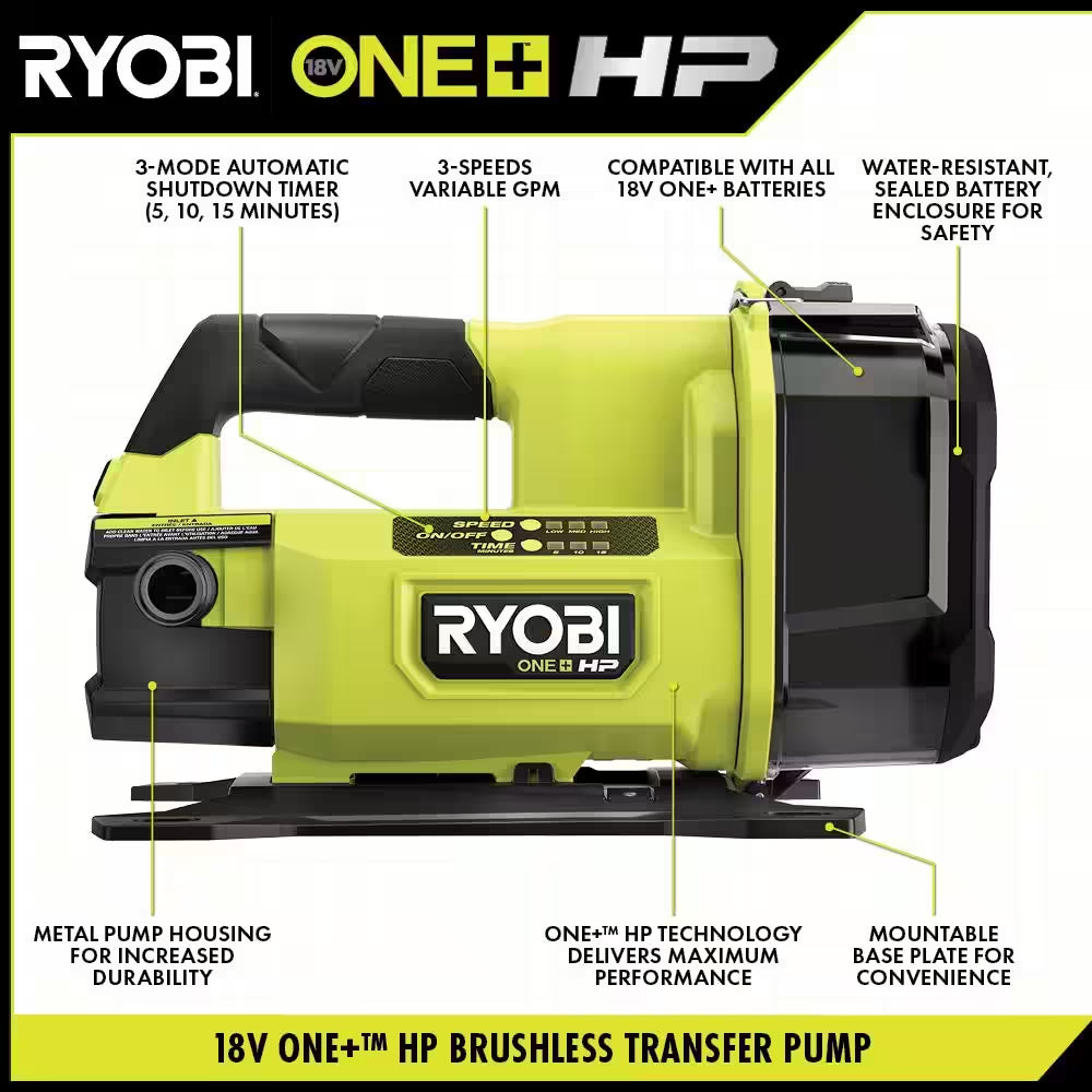 ONE+ HP 18V 1/4 Hp Cordless Battery Powered Transfer Pump with 2.0 Ah Battery and Charger