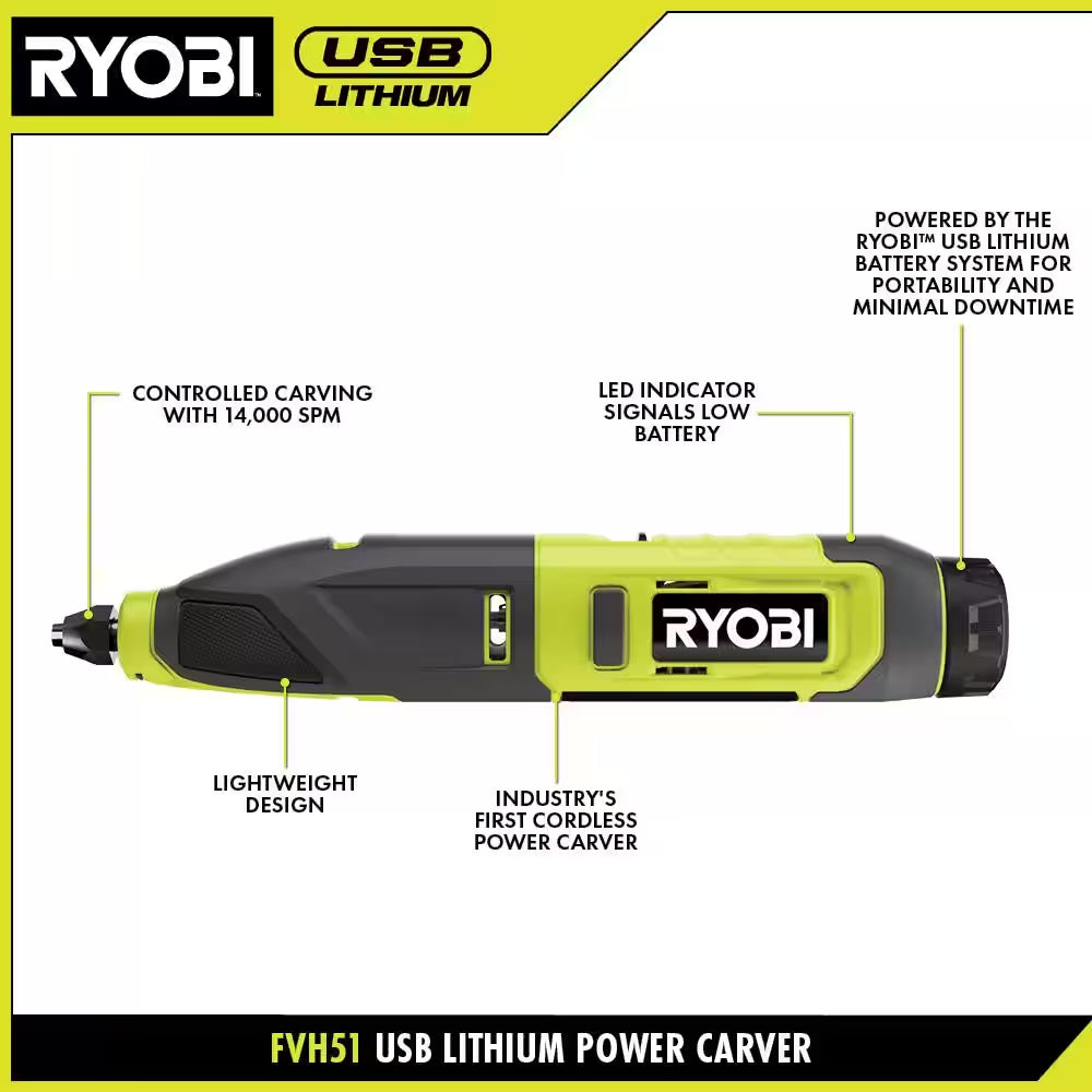 USB Lithium Power Carver Kit with 2.0 Ah USB Lithium Battery and Charging Cable