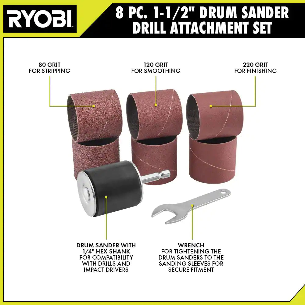 Drum Sander Drill Attachment Set (8-Piece)