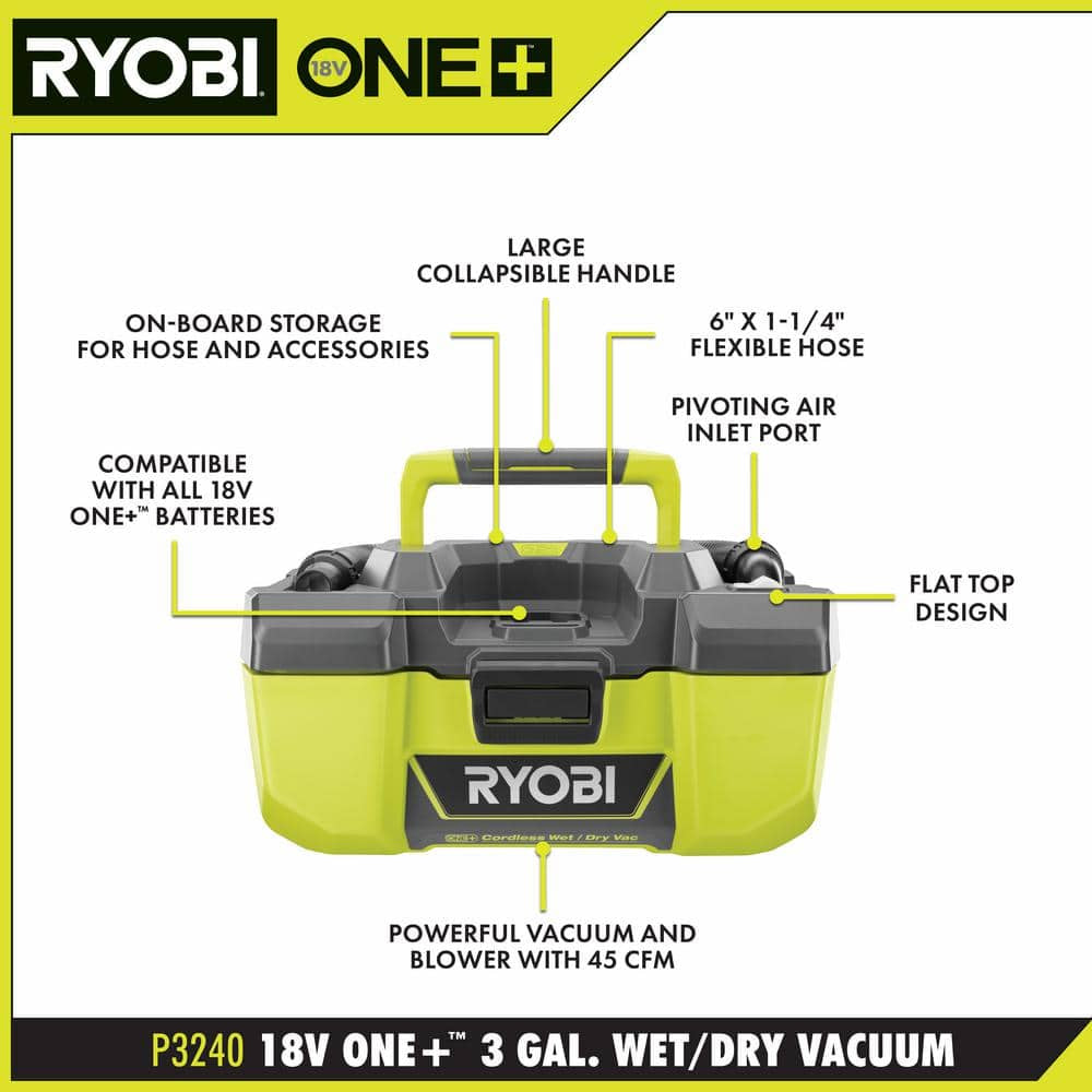 ONE+ 18V 3 Gal. Project Wet/Dry Vacuum with Accessory Storage (Tool Only)