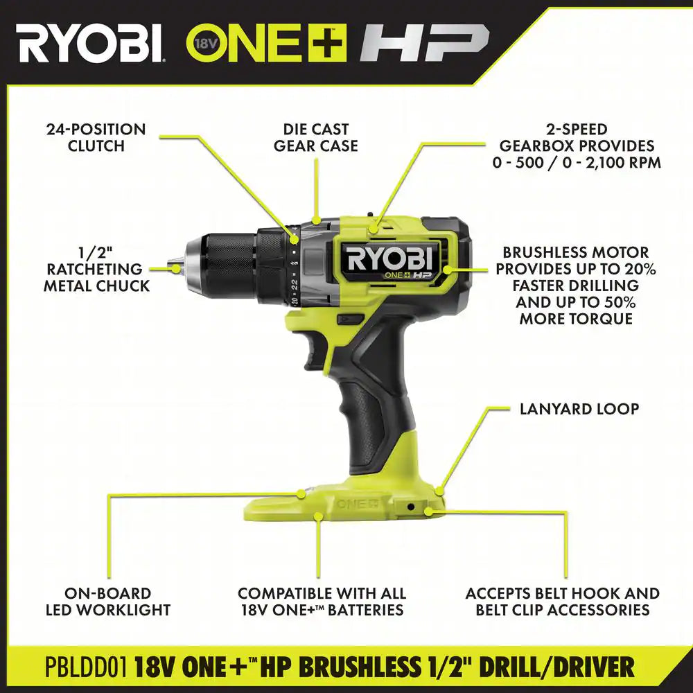 ONE+ HP 18V Brushless Cordless 1/2 In. Drill/Driver (Tool Only)