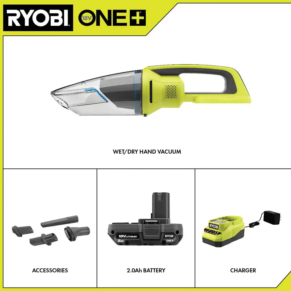 ONE+ 18V Cordless Wet/Dry Hand Vacuum Kit with 2.0 Ah Battery and Charger