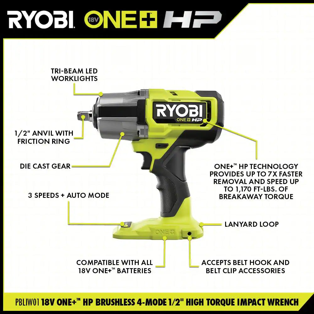 ONE+ HP 18V Brushless Cordless 4-Mode 1/2 In. High Torque Impact Wrench (Tool Only)